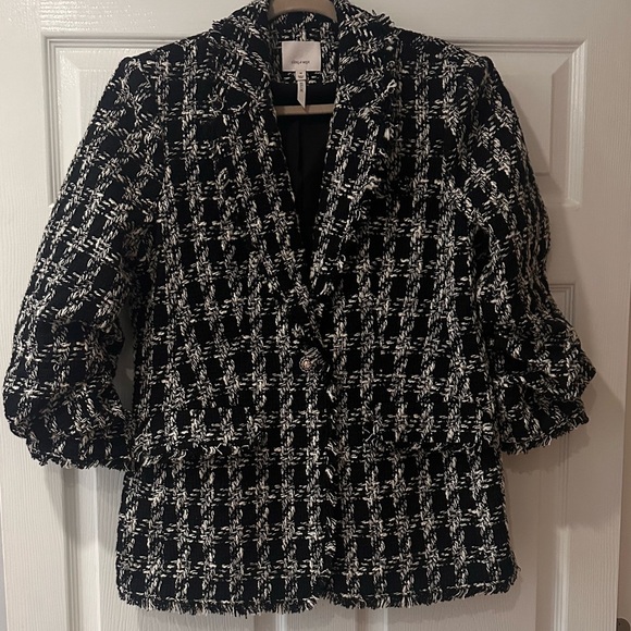 Cinq à Sept 'Khloe' Fringe-Trim Adrienne Boucle Blazer, Black/Ivory - Picture 7 of 12